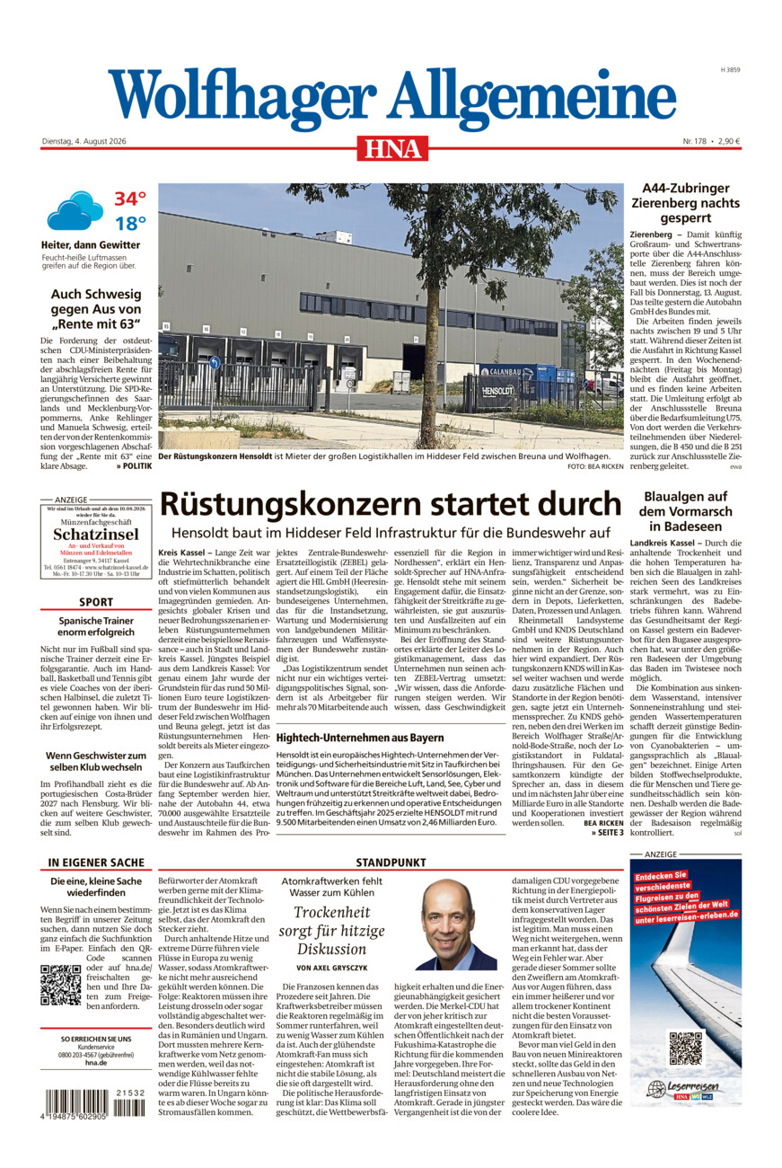 Wolfhager Allgemeine vom Dienstag, 04.08.2026
