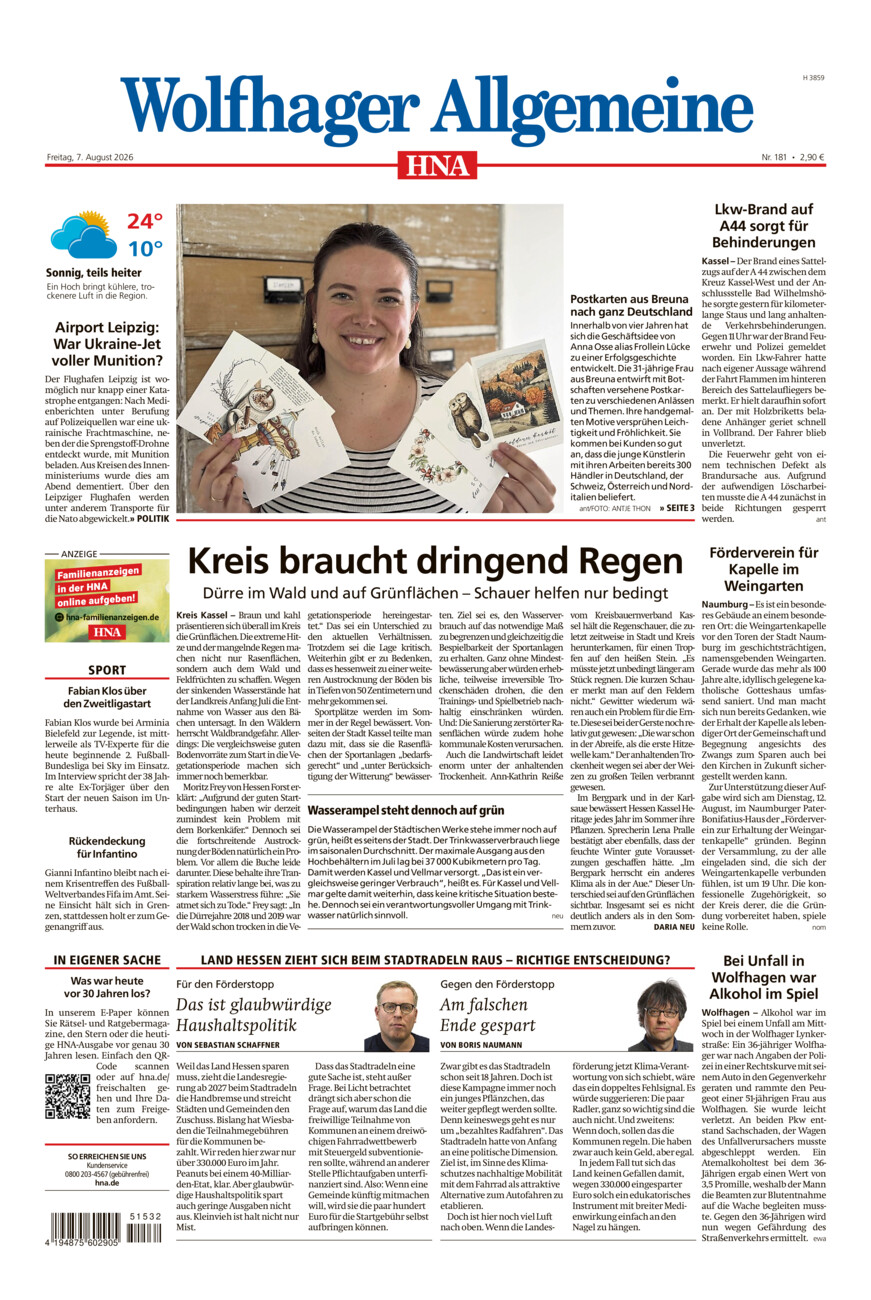 Wolfhager Allgemeine vom Freitag, 07.08.2026