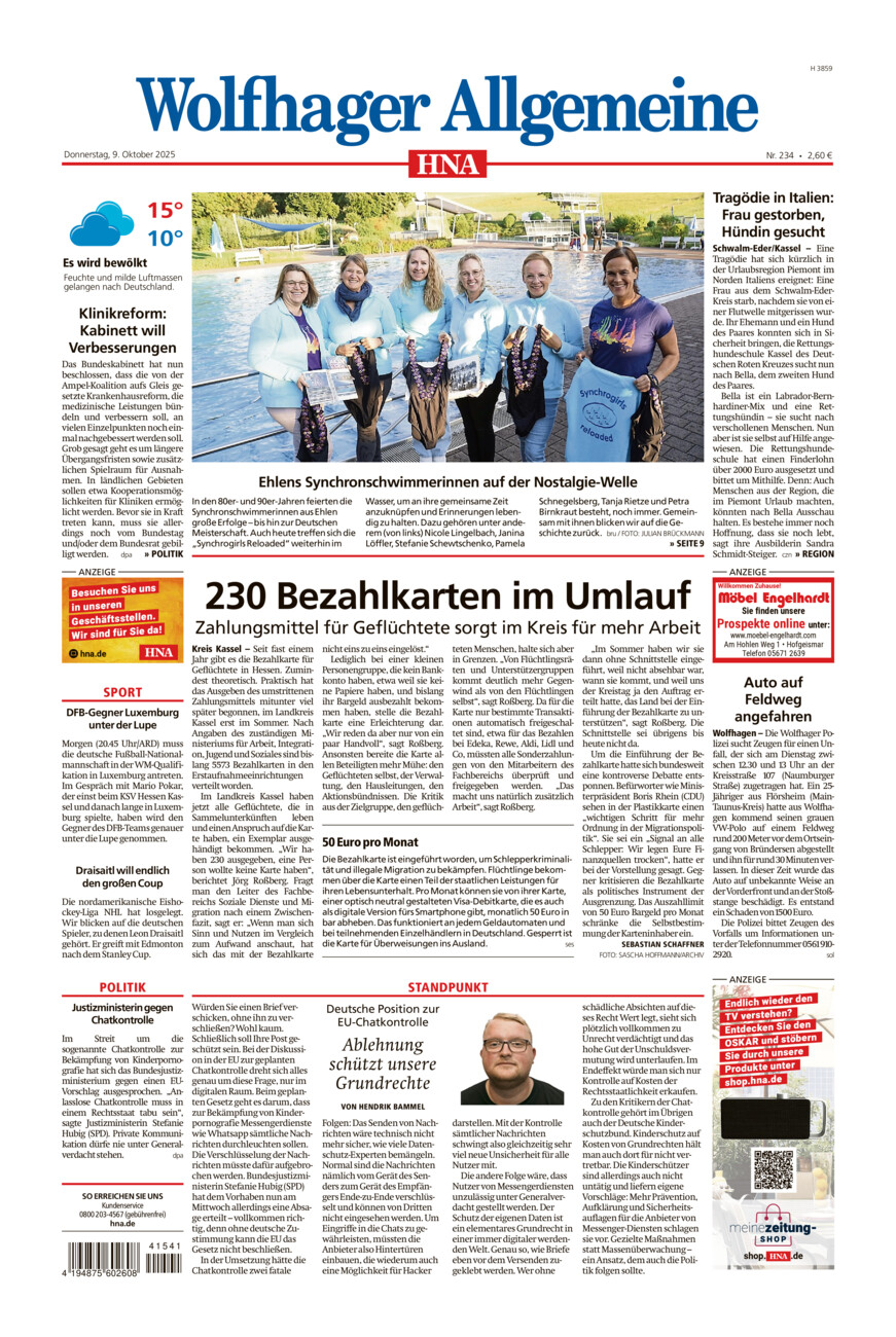 Wolfhager Allgemeine vom Donnerstag, 09.10.2025