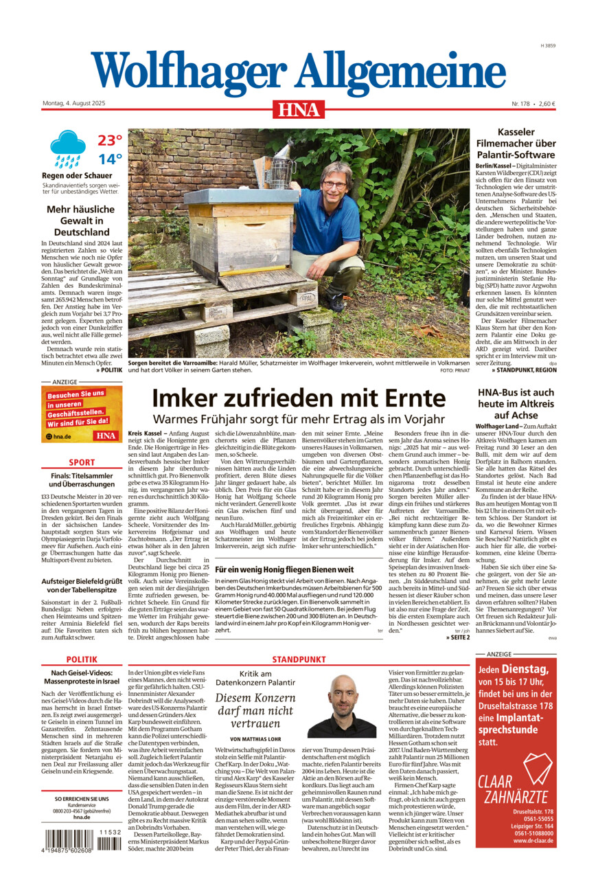 Wolfhager Allgemeine vom Montag, 04.08.2025