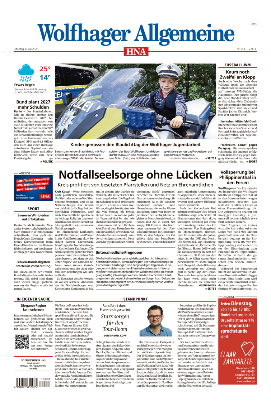 Wolfhager Allgemeine vom Montag, 06.07.2026