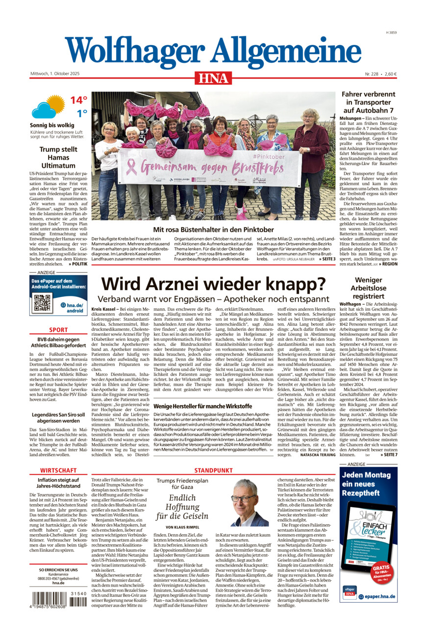 Wolfhager Allgemeine vom Mittwoch, 01.10.2025