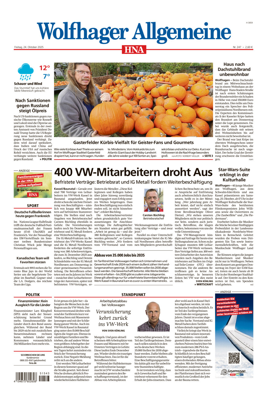 Wolfhager Allgemeine vom Freitag, 24.10.2025