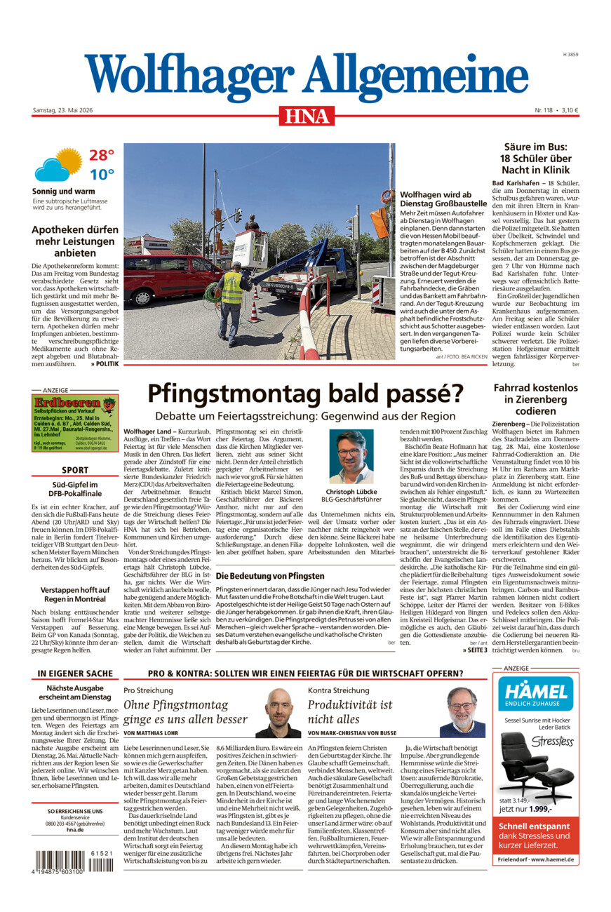 Wolfhager Allgemeine vom Samstag, 23.05.2026