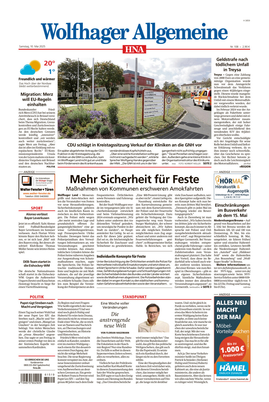 Wolfhager Allgemeine vom Samstag, 10.05.2025