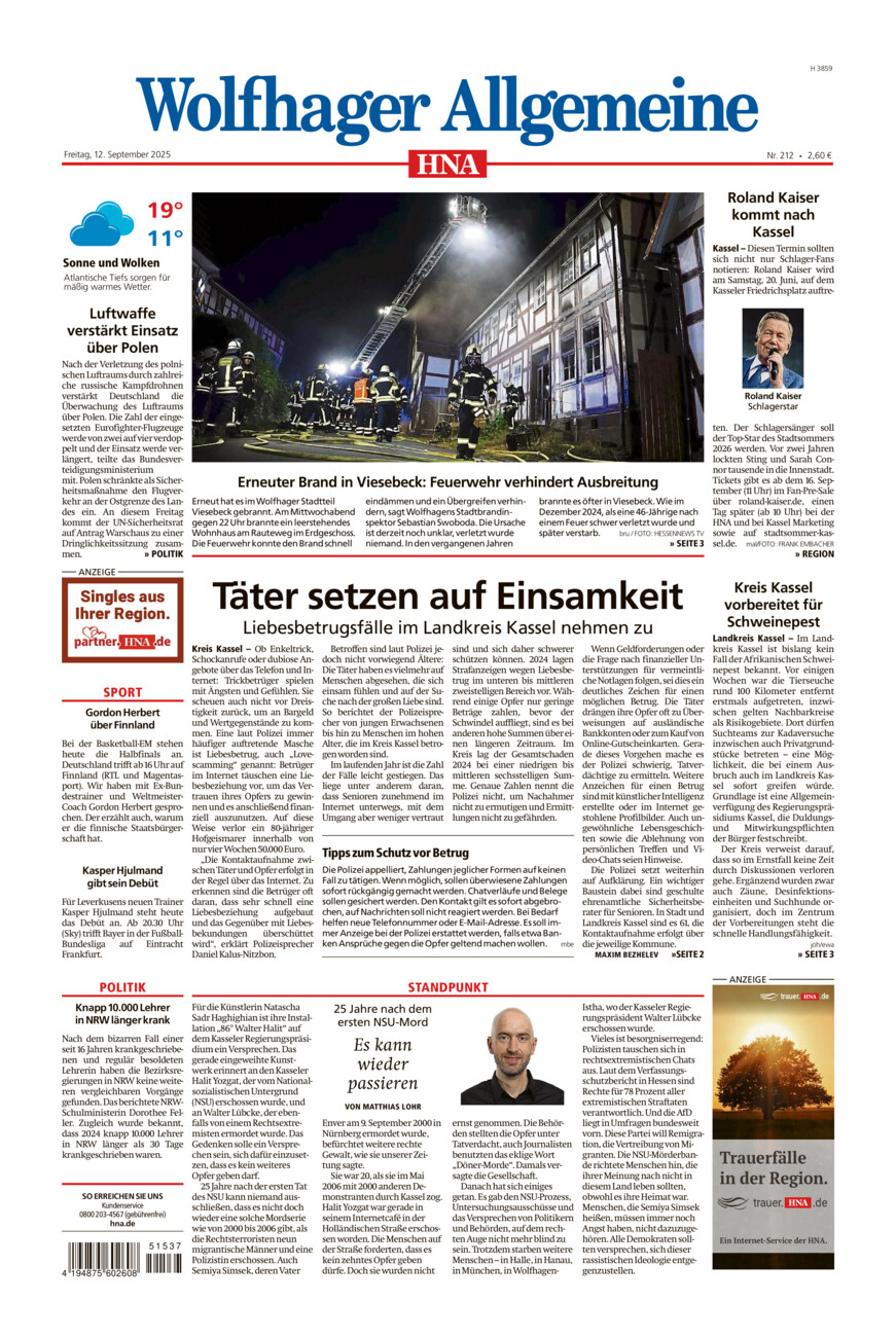 Wolfhager Allgemeine vom Freitag, 12.09.2025