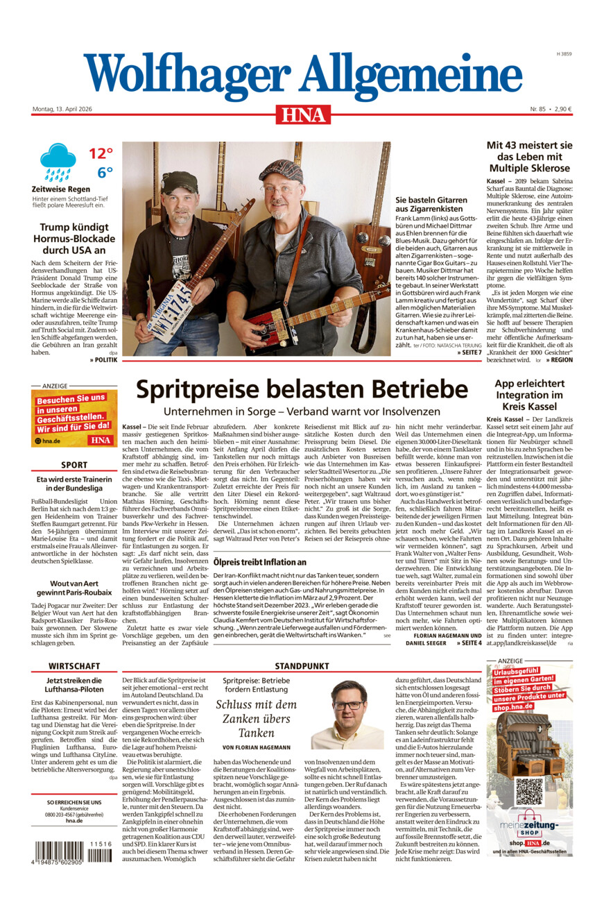 Wolfhager Allgemeine vom Montag, 13.04.2026