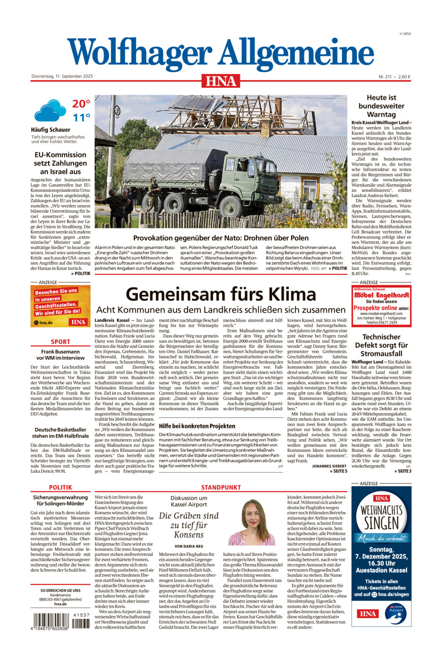 Wolfhager Allgemeine vom Donnerstag, 11.09.2025