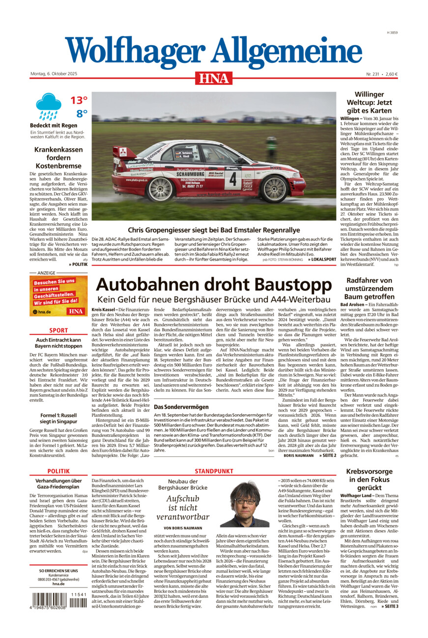 Wolfhager Allgemeine vom Montag, 06.10.2025