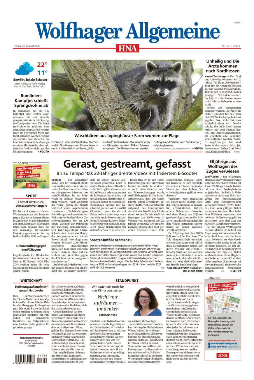 Wolfhager Allgemeine vom Freitag, 21.08.2026