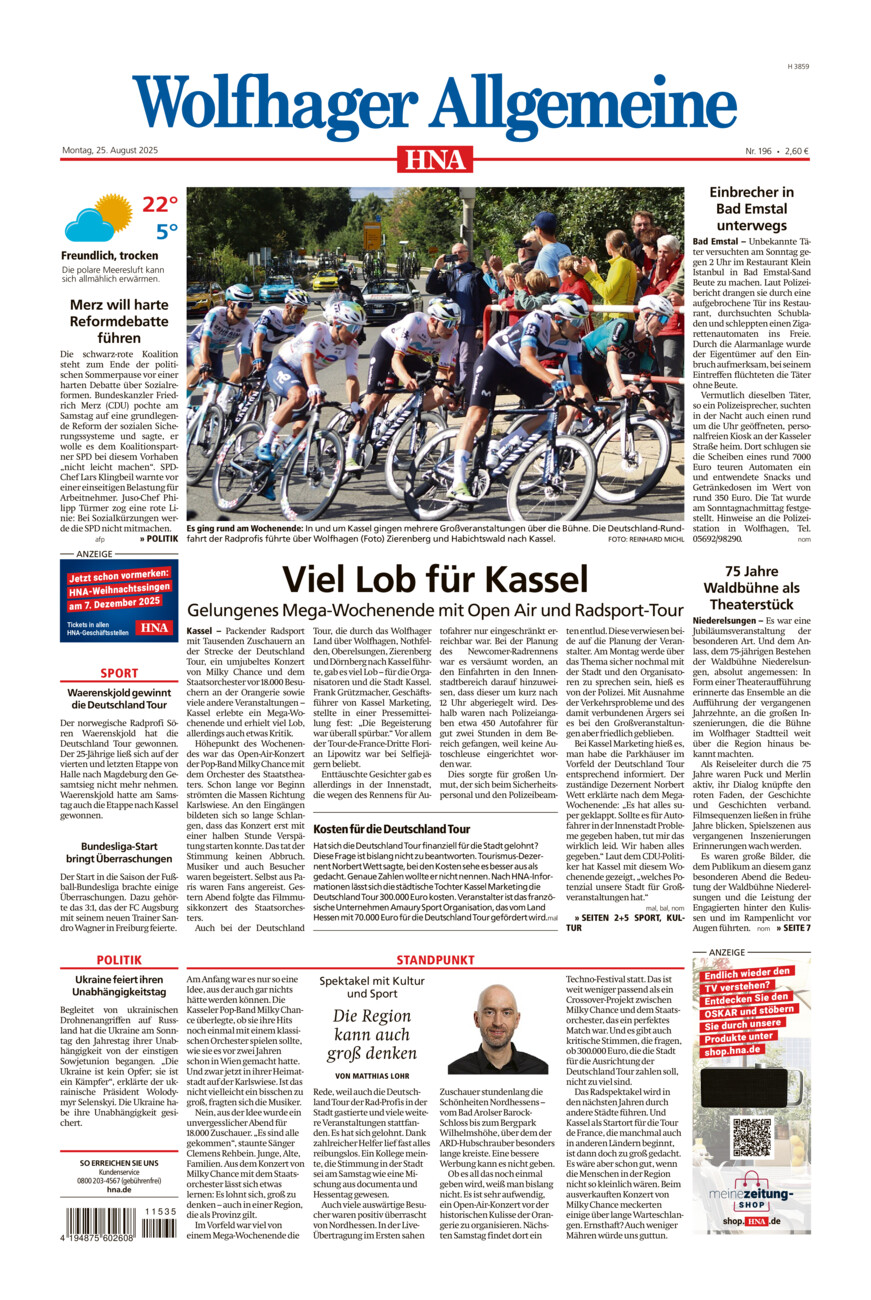 Wolfhager Allgemeine vom Montag, 25.08.2025