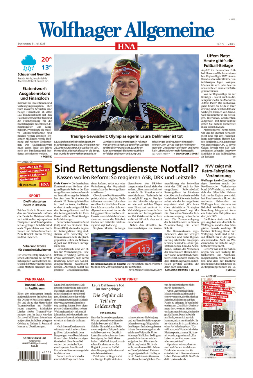 Wolfhager Allgemeine vom Donnerstag, 31.07.2025