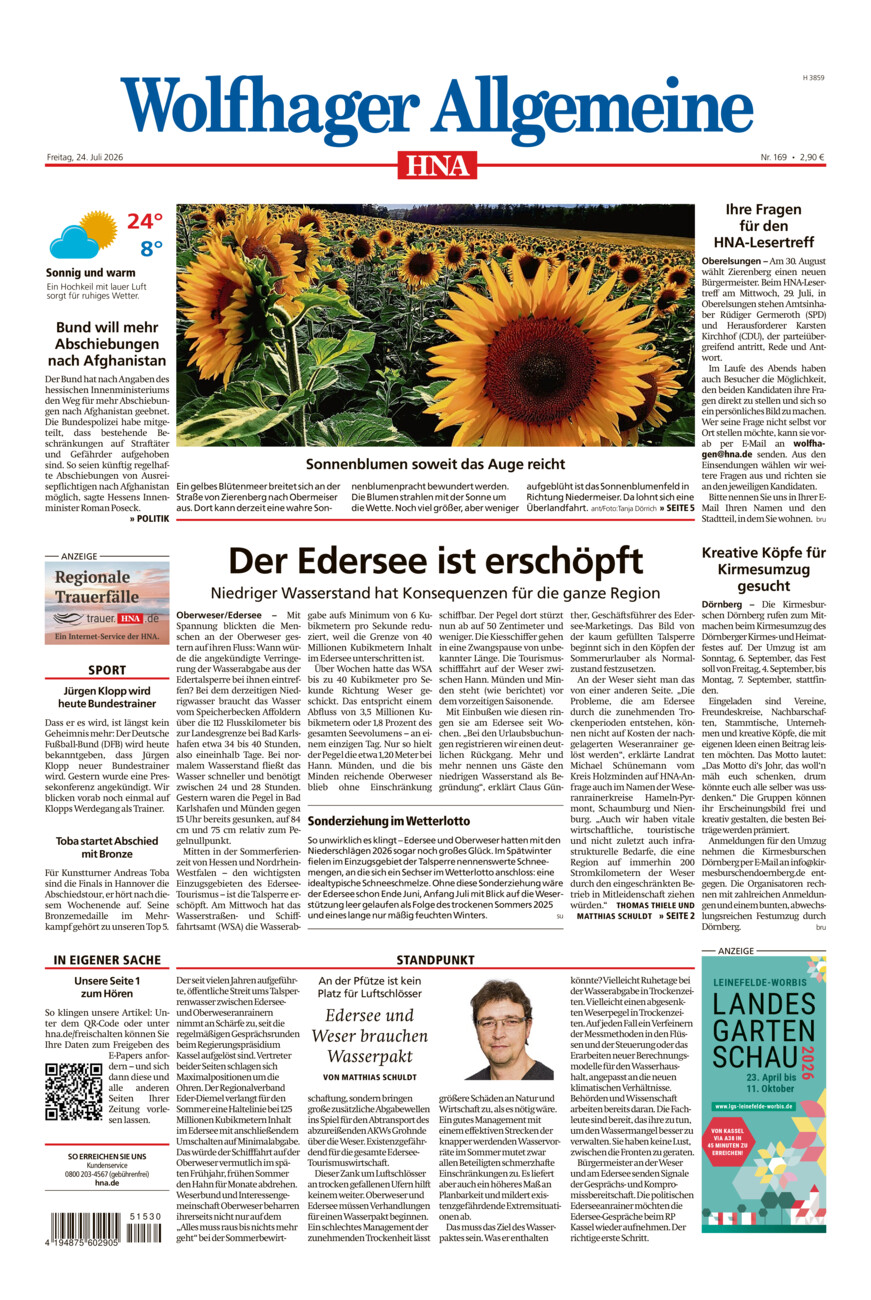 Wolfhager Allgemeine vom Freitag, 24.07.2026