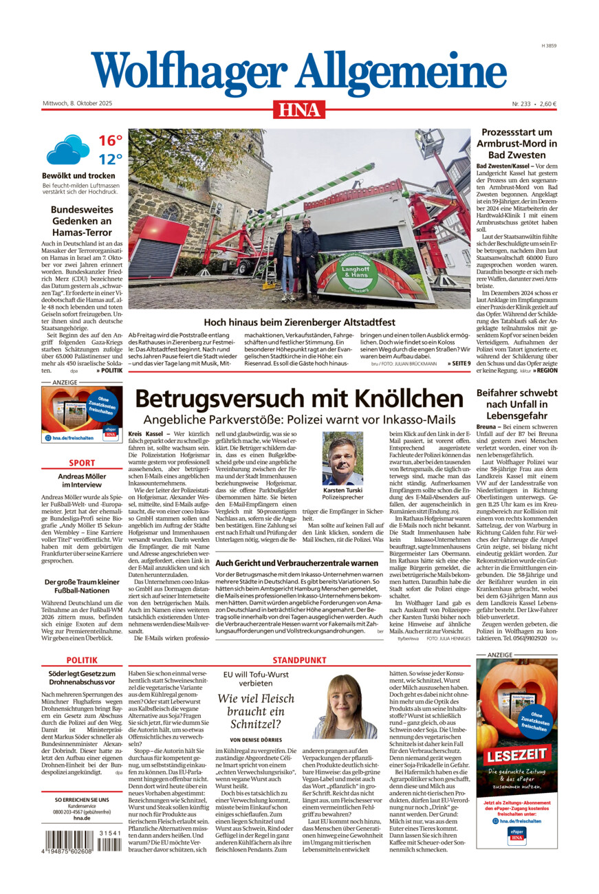 Wolfhager Allgemeine vom Mittwoch, 08.10.2025