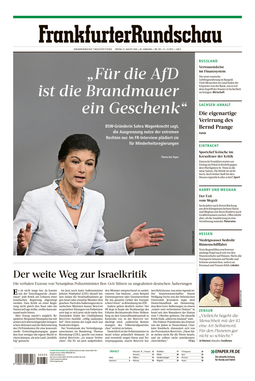 Frankfurter Rundschau vom Freitag, 21.08.2026