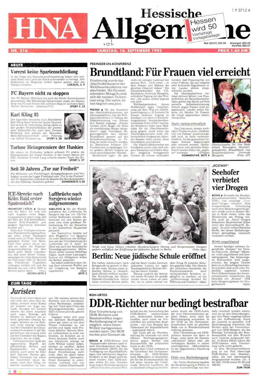 Heute vor 30 Jahren vom Dienstag, 16.09.2025