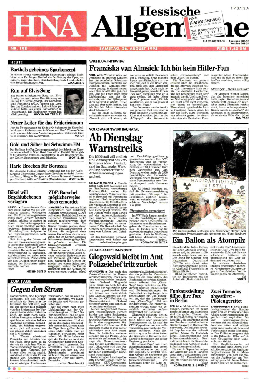 Heute vor 30 Jahren vom Dienstag, 26.08.2025