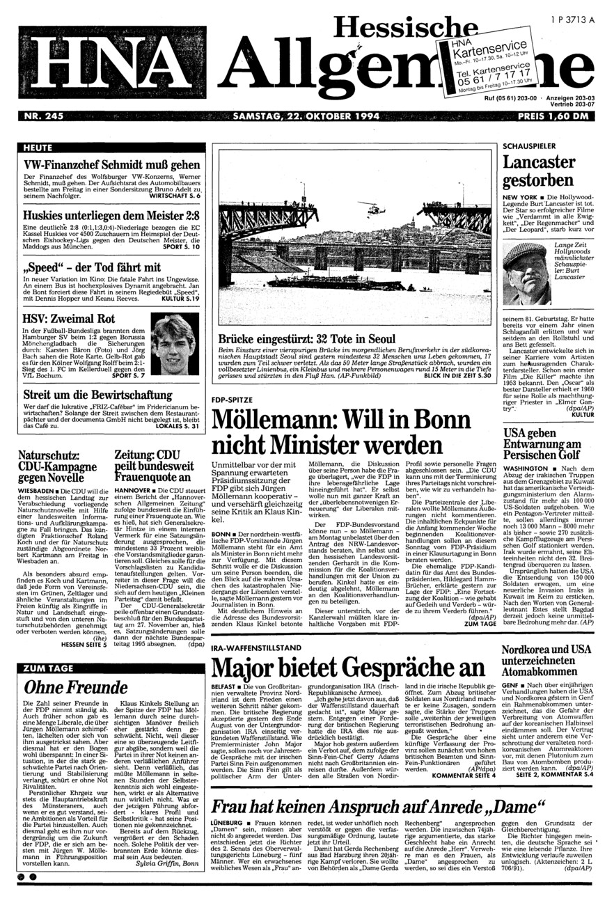 Heute vor 30 Jahren vom Dienstag, 22.10.2024