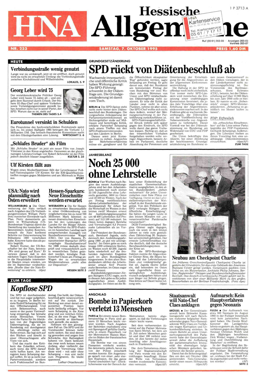 Heute vor 30 Jahren vom Dienstag, 07.10.2025