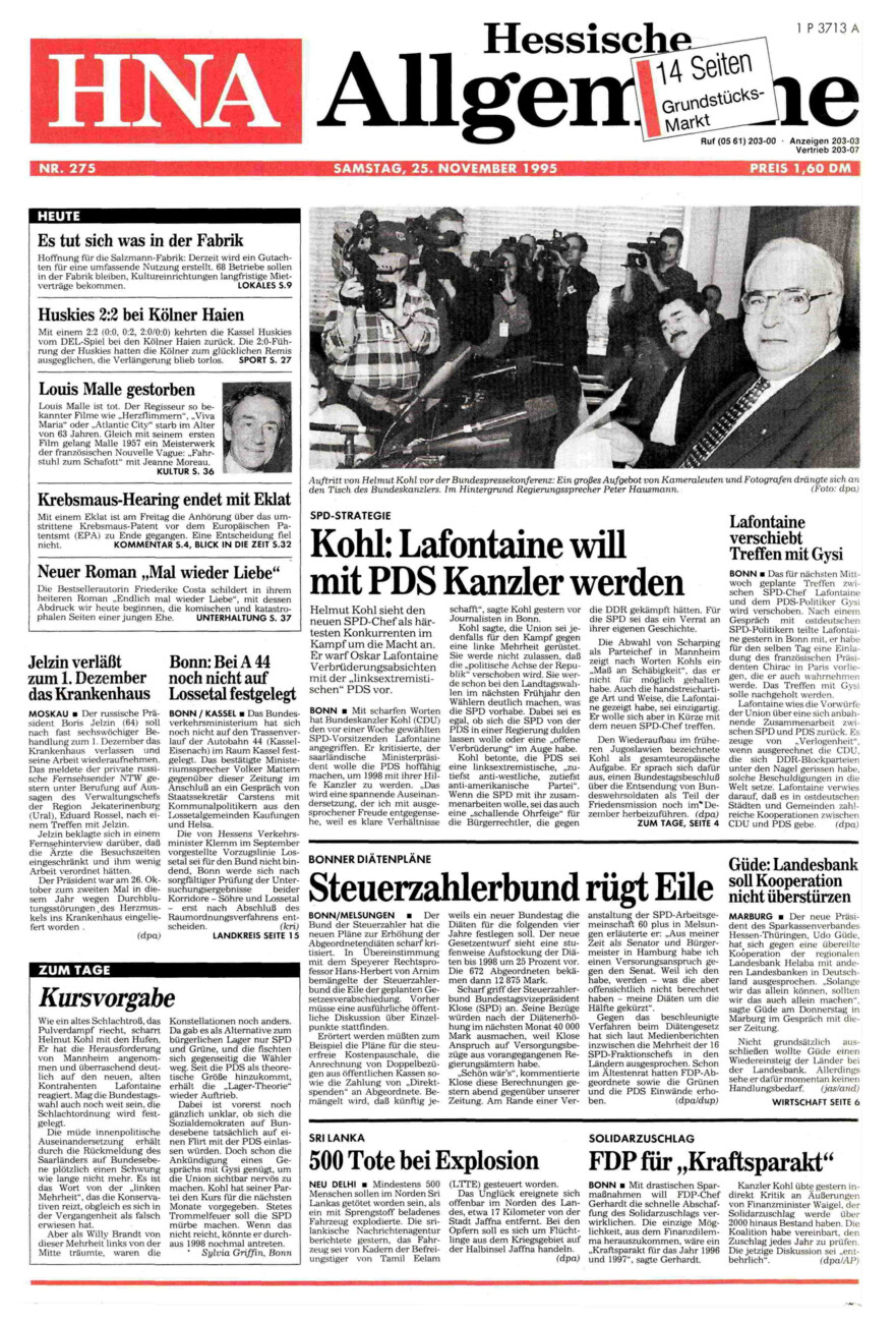 Heute vor 30 Jahren vom Dienstag, 25.11.2025