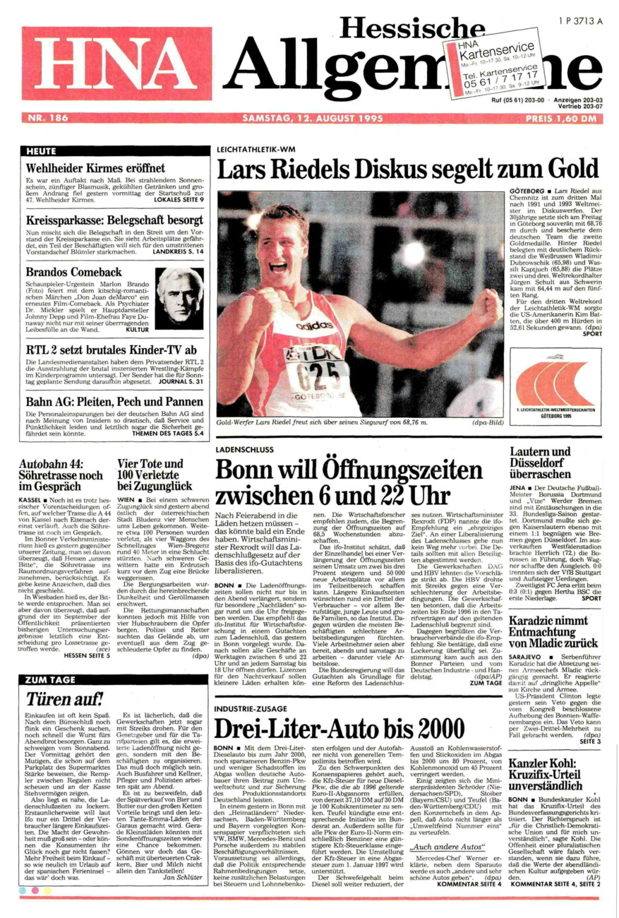Heute vor 30 Jahren vom Dienstag, 12.08.2025