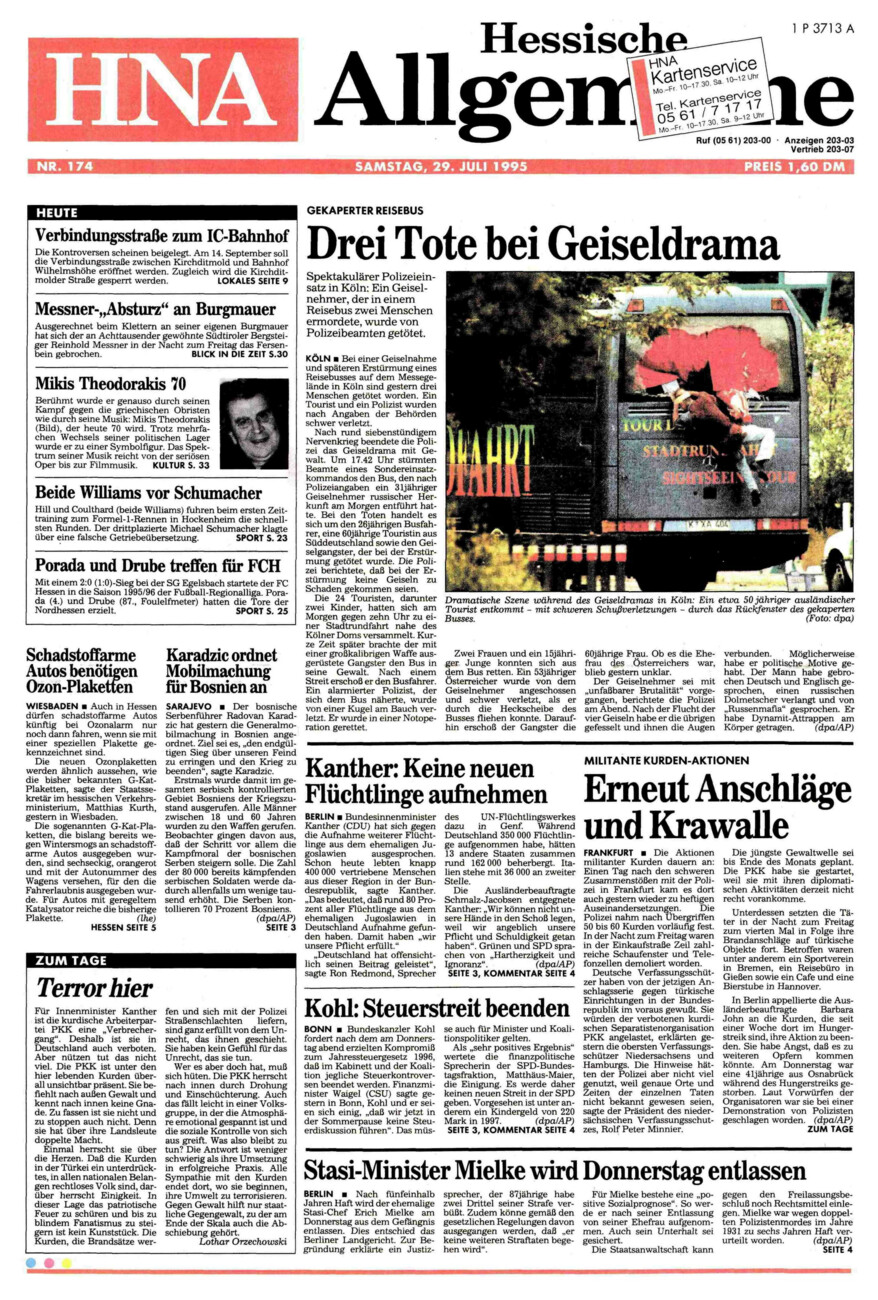 Heute vor 30 Jahren vom Dienstag, 29.07.2025