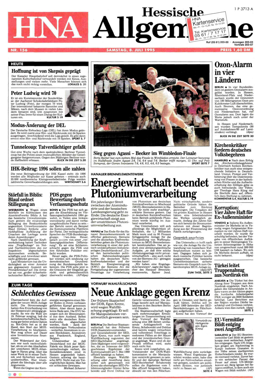 Heute vor 30 Jahren vom Dienstag, 08.07.2025