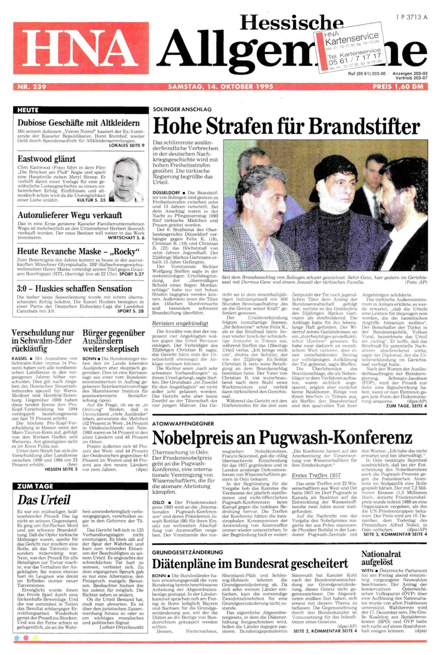 Heute vor 30 Jahren vom Dienstag, 14.10.2025