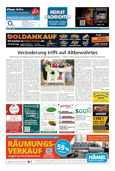Heimatnachrichten Melsungen/Fritzlar-Homberg vom 29.08.2026
