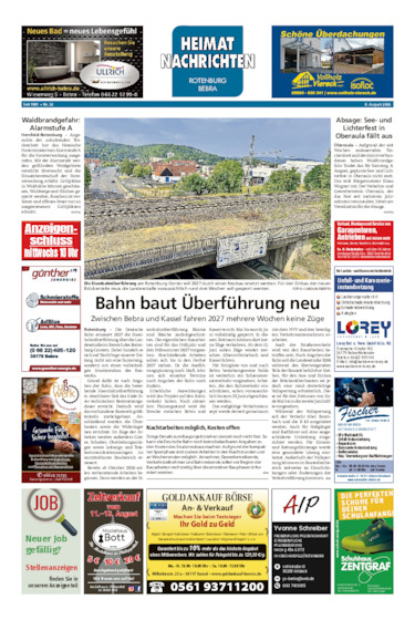 Heimatnachrichten Rotenburg/Bebra vom 08.08.2026